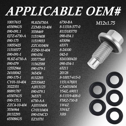 M12*1.75 Oil Drain Plug with 5PCS Oil Drain Plug Gasket OEM#EJ7Z-6730-A,Iron Zinc-Coated Oil Pan Drain Plug Compatible with GMC Chevrolet Ford,Essential Oil Plug Bolt Car Accessories (M12*1.75)