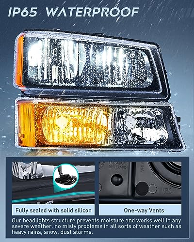 Nilight Headlight Assembly for 2003 2004 2005 2006 Chevy Silverado Avalanche 1500 1500HD 2500 2500HD 3500 Chevrolet Pickup Replacement Headlamp Housing Bumper Lamp Set