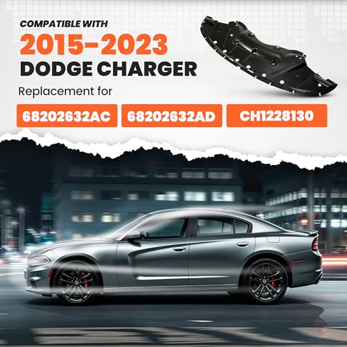 HECASA Engine Splash Shield Compatible with 2015-2023 Dodge Charger Replacement for 68202632AC 68202632AD CH1228130 Front Engine Splash Guard Plastic Black