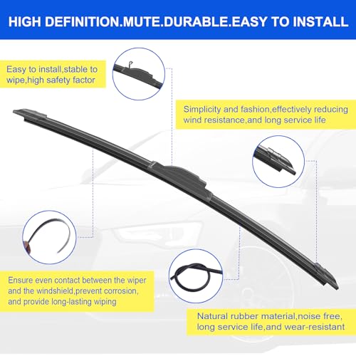 OEM Quality 22" + 19" Premium All-Seasons Durable Stable and Quiet Windshield Wiper Blades-J Hook Wipers(Set of 2)