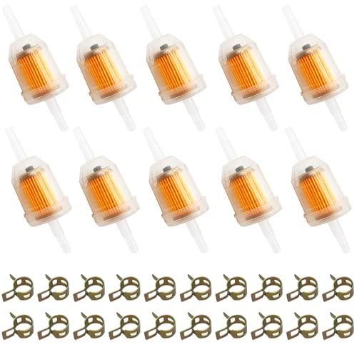 Strongthium 1/4" 5/16" Inline Fuel Filters with Magnet for Briggs & Stratton John Deere Kawasaki Kohler Lawn Mowers Small Tractors Garden Tillers Go Garts & Clamps x20