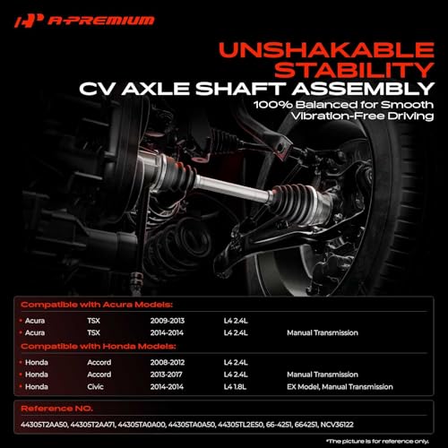 A-Premium Front Right Passenger Side CV Axle Shaft Assembly Compatible with Honda Accord 2008-2017 2.4L, Civic 2014 1.8L & Acura TSX 2009-2014 2.4L, Replace# 44305TA0A50, 44305T2AA50