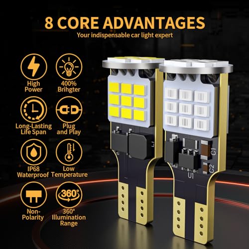 MIFMIA 912 921 LED Bulbs for Cargo Light High Mount Stop 3rd Brake Light Combo White/Red, High Power 27-SMD Chipsets 400% Brighter T15 906 904 W16W (Upgraded, Pack of 4)