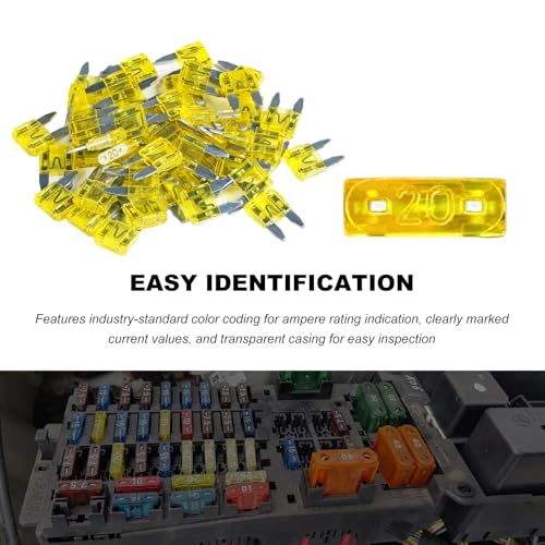 Rdxcv 25 PCS 20 Amp Mini Car Fuses, 20A Automotive Blade Fuse Replacement, Auto Fuse Kit for Car RV Truck Motorcycle SUV Boat