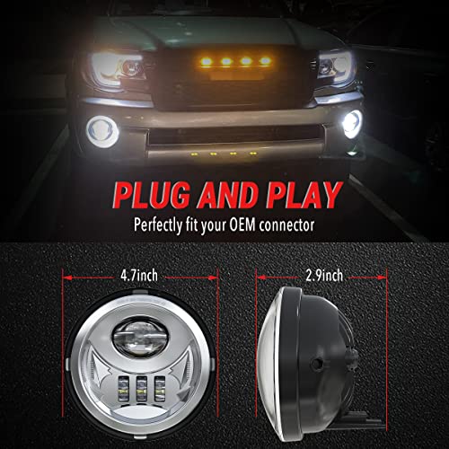 GXENOGO LED Fog Light Assembly Compatible with Tacoma 2005-2011/ Solara 2004-2006/ Sequoia 2008-2015/ Tundra 2007-2013- Pair, Chrome