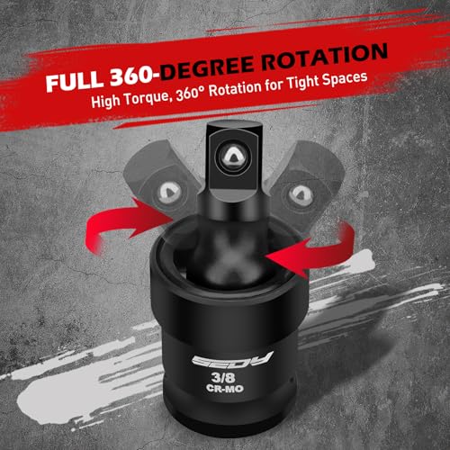 Impact Universal Joint-Socket Swivel Set: 3-Piece 1/2", 3/8", 1/4" Flexible Socket Swivel Set Premium CR-MO Steel U Joint Adapter Wobble
