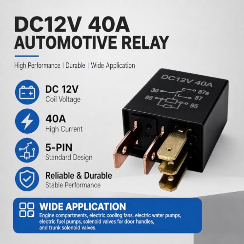 oovmaan 5‑Pack 5‑Pin DC 12V 40A Multi‑Purpose Replacement Automotive Relay for AC Fan, Oil Pump, Light Modification