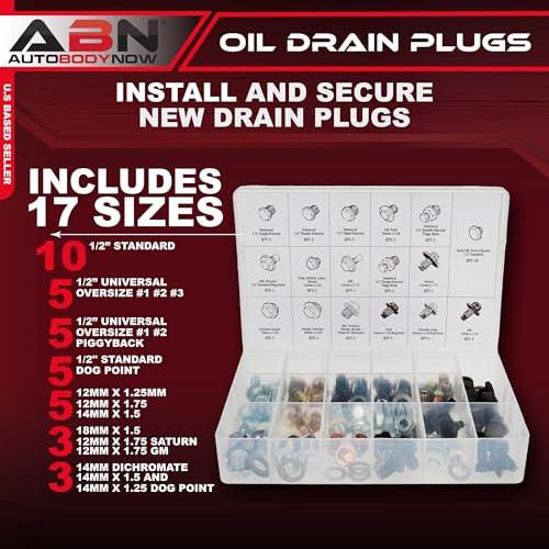 ABN Oil Drain Plug 76pc Assortment – SAE & Metric Drain Plugs & Washer Gasket Set Compatible with Jeep GM Ford Toyota