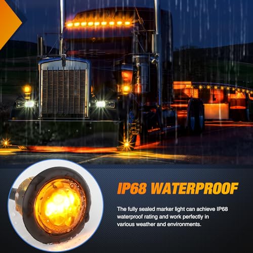 Nilight 3/4Inch Round Marker Light 10PCS Amber LED Turn Signals 3 Connectors Side Indicator Bullet Clearance Lights IP68 Waterproof for Trailer Truck Camper Van Boat Bus