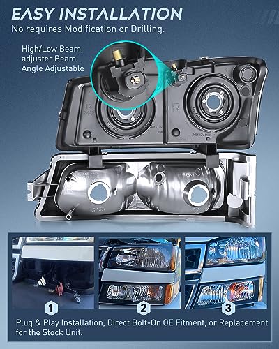 Nilight Headlight Assembly for 2003 2004 2005 2006 Chevy Silverado Avalanche 1500 1500HD 2500 2500HD 3500 Chevrolet Pickup Replacement Headlamp Housing Bumper Lamp Set