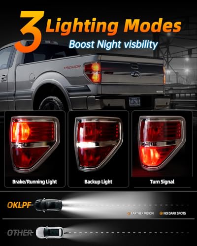 OKLPF Rear Brake Tail Lights Compatible With 2009 2010 2011 2012 2013 2014 Ford F150 F-150,Replace Silver Taillights Assembly Red Chrome Tail Lights,Not Included Bulbs,Driver and Passenger Side
