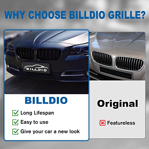 BILLDIO F10 Grille - Front Kidney Grille Double Slats Glossy Black Compatible with 2010-2017 BMW 5 Series F10 F11 F18 Sedan 520i 528i 535d 535i 550i 520i - ABS Gloss Black Kidney Grill