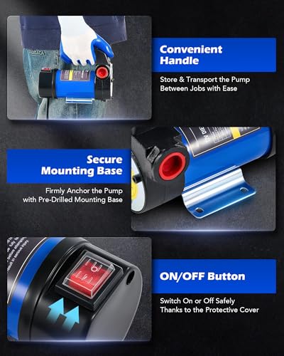 Orion Motor Tech Diesel Transfer Pump, 12 Volt Fuel Transfer Pump with Nozzle Hoses for Transferring Diesel, Kerosene, Self Priming DC Electric Fuel Pump Kit, Oil Not Included