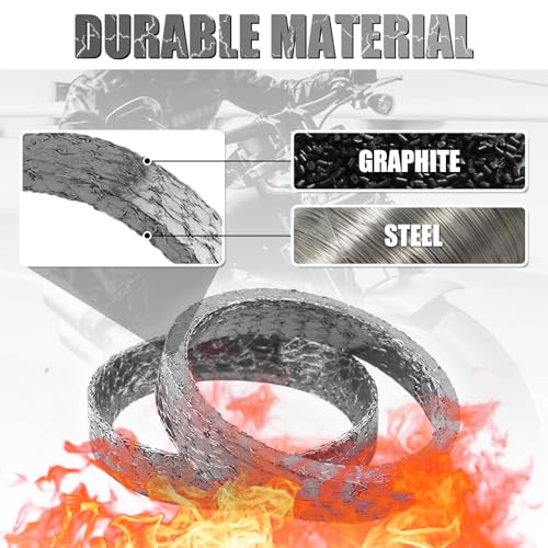 2PCS Exhaust Gasket Graphite and Steel,Exhausts Flange Gasket Compatible with Harley Softail Dyna Touring Sportster,Exhaust Manifold Gaskets Sealing Motorcycle Accessories
