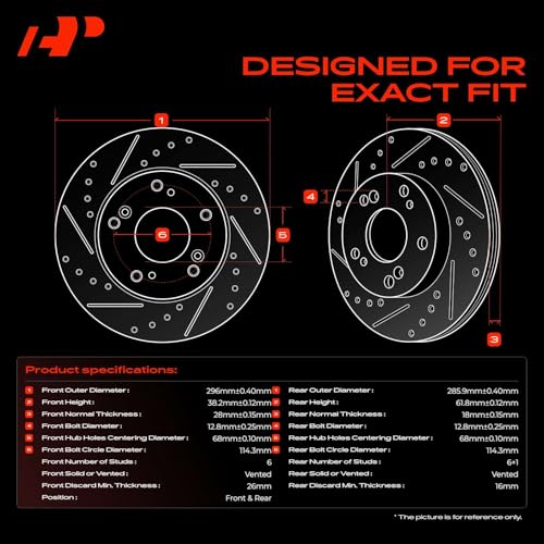 A-Premium Front & Rear Drilled and Slotted Disc Brake Rotors + Ceramic Pads Kit Compatible with Select Nissan and Suzuki Models - Frontier 2005-2019, Xterra 2005-2015, Equator 2009-2012, 12-PC Set