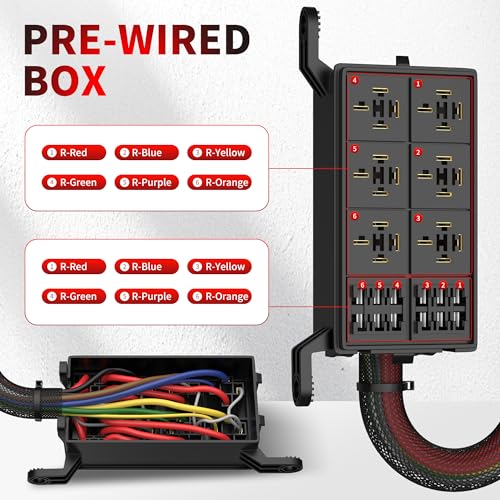RVBOATPAT 12V Fuse Relay Box 6 Way Relay Fuse Box Pre-Wired Waterproof Relays Box with 6 Relays and 12 ATC/ATO Fuses Relay Panel for Automotive Car Marine Boat