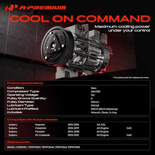 A-Premium Air Conditioner AC Compressor with Clutch Compatible with Subaru Forester 2014-2018, Impreza 2012-2016 2.0L, Crosstrek 2016-2017, XV Crosstrek 2013-2015, GAS only