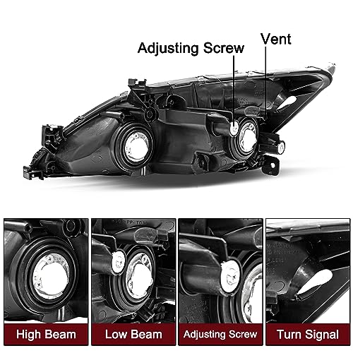 JSBOYAT Headlight Assembly Replacement for 2003-2007 Honda Accord Halogen Headlamp Chrome Housing with Amber Reflector (Driver & Passenger Side)