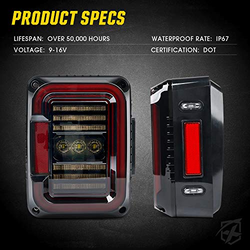 C-Shaped Smoked LED Tail Lights Compatible with 2007-2018 Jeep JK JKU