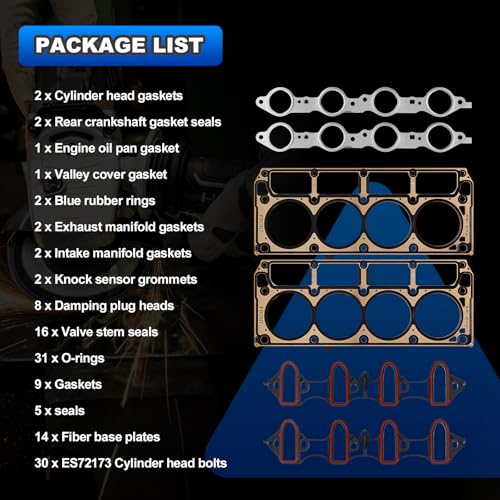 AUTOBABA Cylinder Head Gasket Kit with ES72173 Bolts Compatible with 2002-2011 Buick, Chevy Silverado Suburban Tahoe, GMC Sierra Yukon Cadillac 4.8L 5.3l V8 Engine