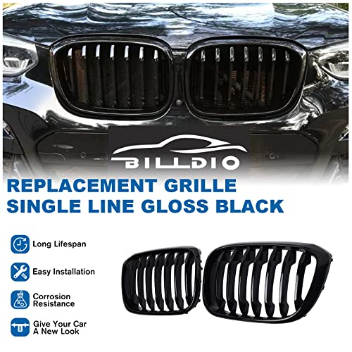 BILLDIO X3 G01 X4 G02 Grille - Black Kidney Grill Compatible With 2018-2021 X3 G01 2019-2021 X4 G02，ABS Single Slat Gloss Black