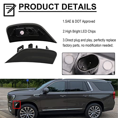 Mynoway Smoked Lens LED Side Marker Lamp Compatible with 2021-2024 Yukon/Yukon Denali/Yukon XL/Tahoe/Escalade/Suburban/Escalade ESV Driver Passenger Sidemarkers Lamp White Front Fender Lights