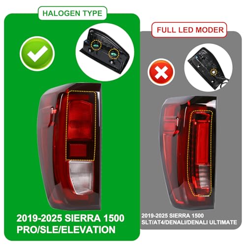 Lochnchn Tail Light Assembly Compatible With 2019-2025 GMC Sierra 1500 2500HD 3500HD Left Driver Side Taillight Rear Lamp Brake Light Replace# 84565919 GM2800309 Halogen Type