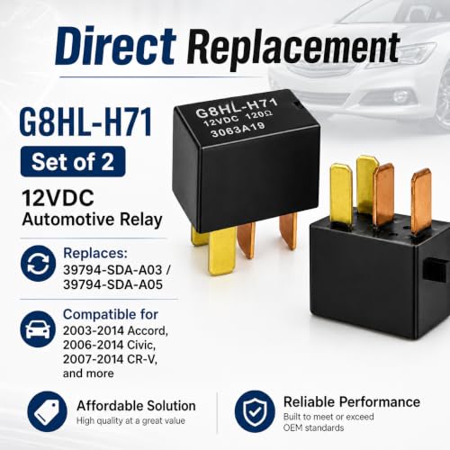 Relay G8HL-H71 (Set of 2), 39794-SDA-A03 39794-SDA-A05 12VDC Automotive Relay - Compatible for 2003-2014 Accord 2006-2014 Civic 2007-2014 Acura MDX CR-V