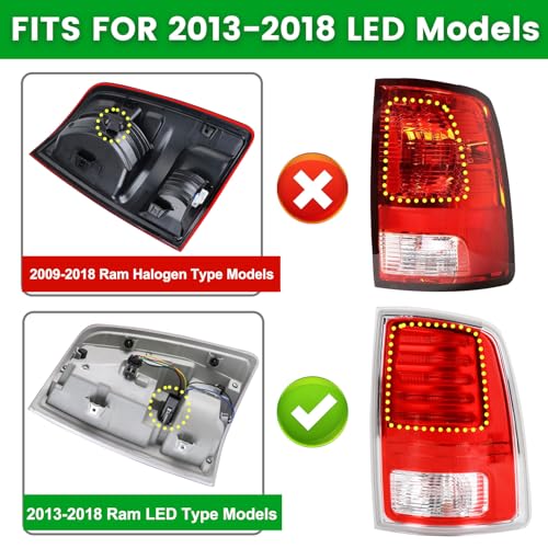 Lochnchn LED Tail Light Assembly Compatible with 2013-2018 Dodge Ram 1500,2014-2018 Ram 2500 3500 Right Passenger Side Led Taillights Rear Outer Tail Lamp Replace CH2801203 68093078AB
