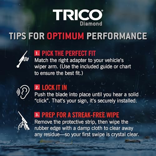 TRICO Diamond 26" + 16" Super Premium Automotive Replacement Windshield Wiper Blades (Set of 2), Passenger and Driver Side All-Weather Beam Wiper Blades for Select Vehicle Models (Item #25-2616)