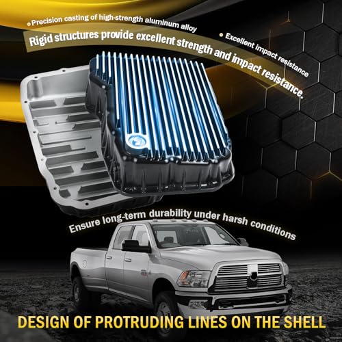 228052110 Heavy Duty Transmission Pan Compatible with Dodge Ram 2500 3500 6.7L Cummins 68RFE, Cast Aluminum Oil Pan with 3 Quart Extra Capacity & Neodymium Magnetic Drain Plug, Brushed Finish