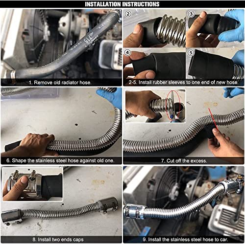 Hypertune Universal 48" Stainless Steel Radiator Flexible Coolant Water Hose Kit With 4pcs Clamp Black