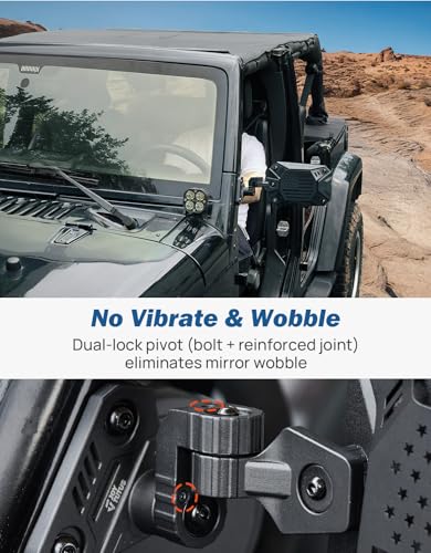JOYTUTUS Wrangler Mirrors Doors Off Compatible with Wrangler TJ JK & Unlimited, Wrangler JK Side Mirrors for Wrangler 1997-2018, Wider View No Vibrate & Wobble (Patented), Does Not Fit on Doors