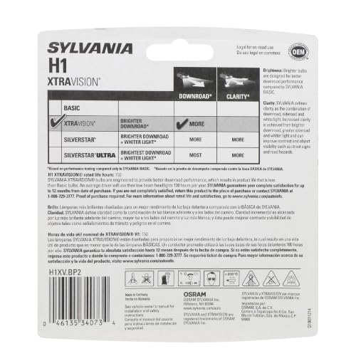 SYLVANIA - H1 XtraVision - High Performance Halogen Headlight Bulb, High Beam, Low Beam and Fog Replacement Bulb (Contains 2 Bulbs)