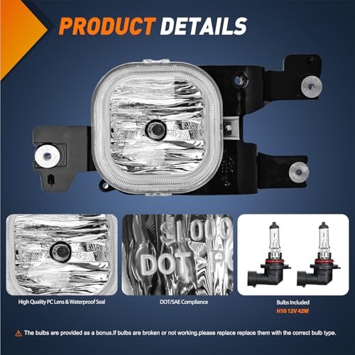 Nilight Fog Lights Assembly Compatible with 2008 2009 2010 FORD F-250 F-350 F-450 F-550 F250 F350 F450 F550 SUPER DUTY Clear Lens w/H10 12V 42W Bulbs
