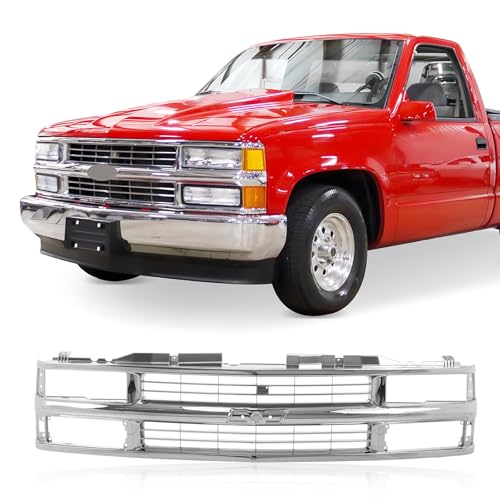 CarPartsDepot Front Grille Grill Chrome Shell with Insert Compatible With Chevrolet 1994-2000 C/K 1500 2500 3500 Tahoe Blazer For Models w/Dual Headlights