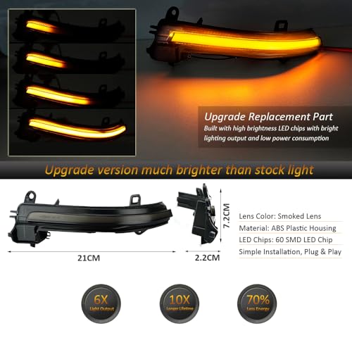 D-Lumina Dynamic LED Side Mirror Sequential Turn Signal Lights Smoked Lens for BMW 1 2 3 4 Series F20 F21 F22 F23 F87 F30 F31 F34 F35 F80 F32 F33 F36 X1 E84 i3, Side Marker Blinkers Mirror Light Lamp