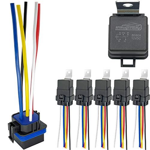 irhapsody 12VDC 80/60Amp Waterproof Relays, 5-pin SPDT Automotive Relay with Pigtail, Pack of 5