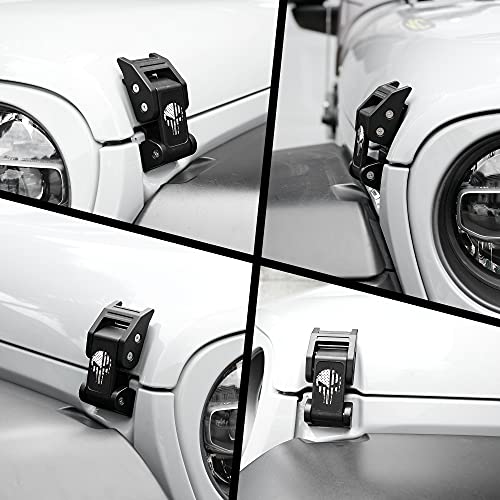 Seven Sparta Hood Latches Aluminum Hood Catch Compatible with Jeep Wrangler JK/JKU 2007-2017, JL/JLU 2018-2022 & Jeep Gladiator 2020-2022, 1 Pair (Skull)