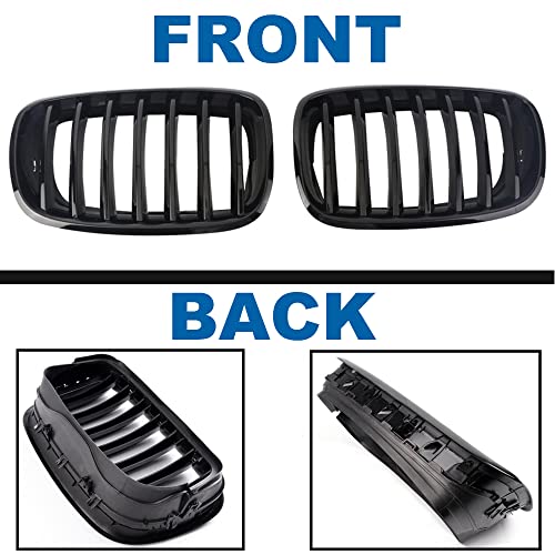 BILLDIO Front Grille For 2007-2014 BMW X5 E70 X6 E71，ABS Gloss Black Kidney Grill