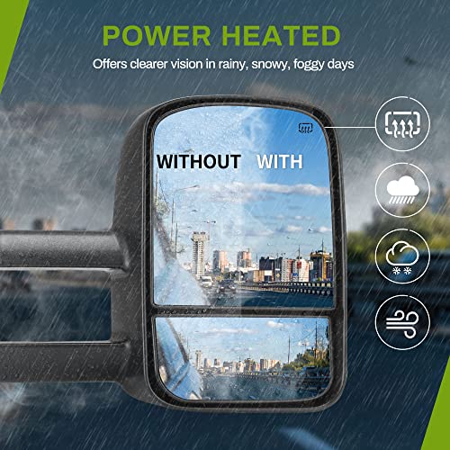 AUTOSAVER88 Tow Mirrors Compatible with 2007-2013 Chevy Silverado GMC Sierra, Power Heated Driver and Passenger Side Replacement Towing Mirror Set with Turn Signal and Dual Glass