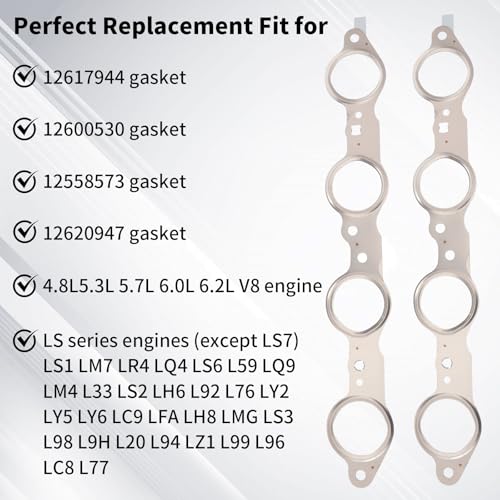 12617944 Exhaust Manifold Gasket Set Compatible with Silverado Sierra Suburban 1500 2500 HD Yukon CTS Escalade MLS LS LQ LM7 4.8L 5.3L 5.7L 6.0L 6.2L, Manifold Gaskets with Bolts