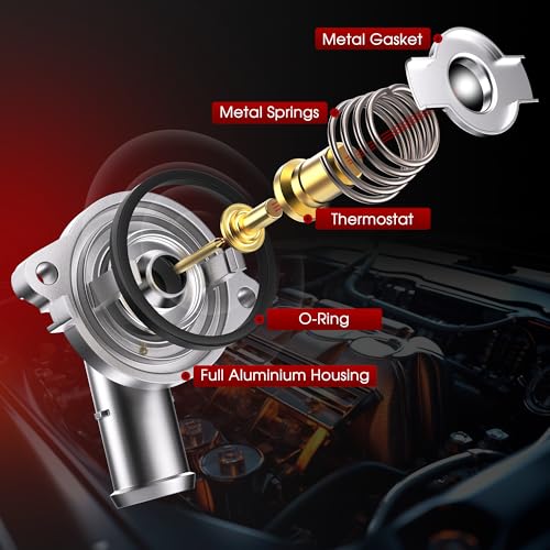 Upgrade Aluminium Engine Coolant Thermostat Housing Assembly Compatible with 2011-2022 Chrysler 300, 2011-2022 Dodge Challenger Charger, Replaces 902-3035 5184977AD 5184977AE