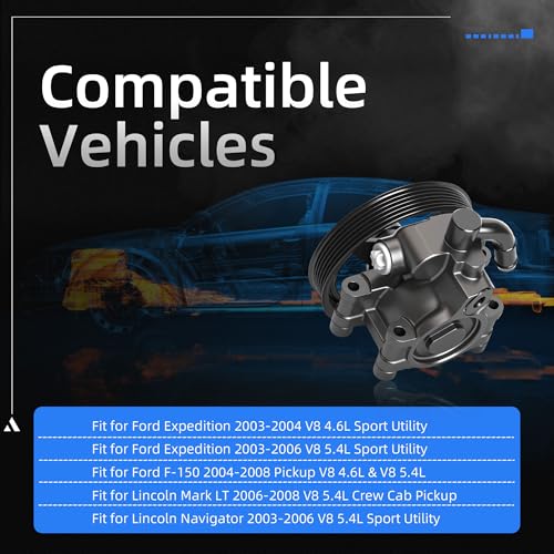 Loautong Power Steering Pump with Pulley, for Ford Expedition 03-06, for F-150 2004-2008, for Lincoln Mark LT 2006-2008, for Navigator 2003-2006 for 4.6L 5.4L V8, OE 20-312P1