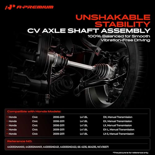 A-Premium CV Axle Shaft Assembly Compatible with Honda Civic DX EX EX-L LX LX-S 2006-2011, 1.8L Gas, Manual Transmission Only, Front Right Passenger Side, Replace# 44305SNAN01, 44306SF0671