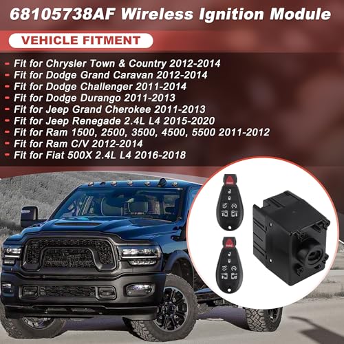 HOPESPANNER 68105738AF Wireless Ignition Module Switch with Remote Key Fob for Dodge Challenger Durango Grand Caravan for Jeep Grand Cherokee for Ram C/V 1500 2500 3500 4500 5500 2011-2014