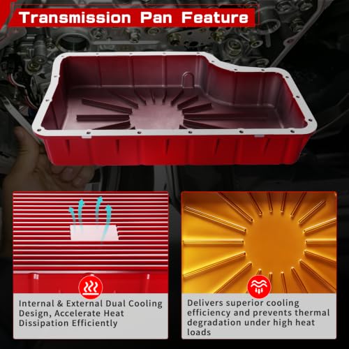 328052010 Heavy Duty Aluminum 6R140 Transmission Deep Pan with Filter and Gasket Compatible with Ford F250 F350 F450 F550 2011-2019 (Red)