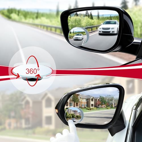 LivTee Blind Spot Mirror, 2" Round HD Glass Frameless Convex Rear View Mirrors Exterior Accessories with Wide Angle Adjustable Stick for Car SUV and Trucks, Pack of 2