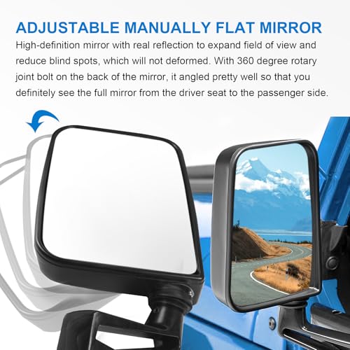 JDMSPEED Pair Driver & Passenger Side View Mirrors Compatible with Jeep Wrangler 1987-2002 Manual Folding No Heated with Black Cover Replace# CH1320102 CH1321102