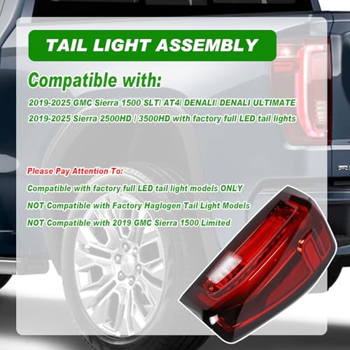 Lochnchn LED Tail Light Assembly Compatible with 2019-2025 GMC Sierra 1500/2500HD/3500HD,Right Passenger Side Taillights Rear Lamp with Brake Light Replace# 84565922 GM2801310